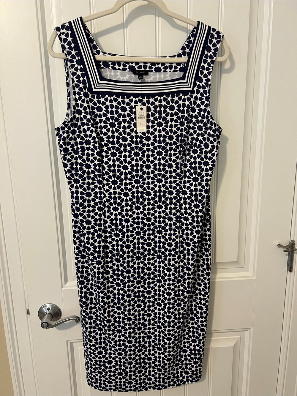 Talbots Stretch Nylon and Spandex Navy and White dress- size XL NWT